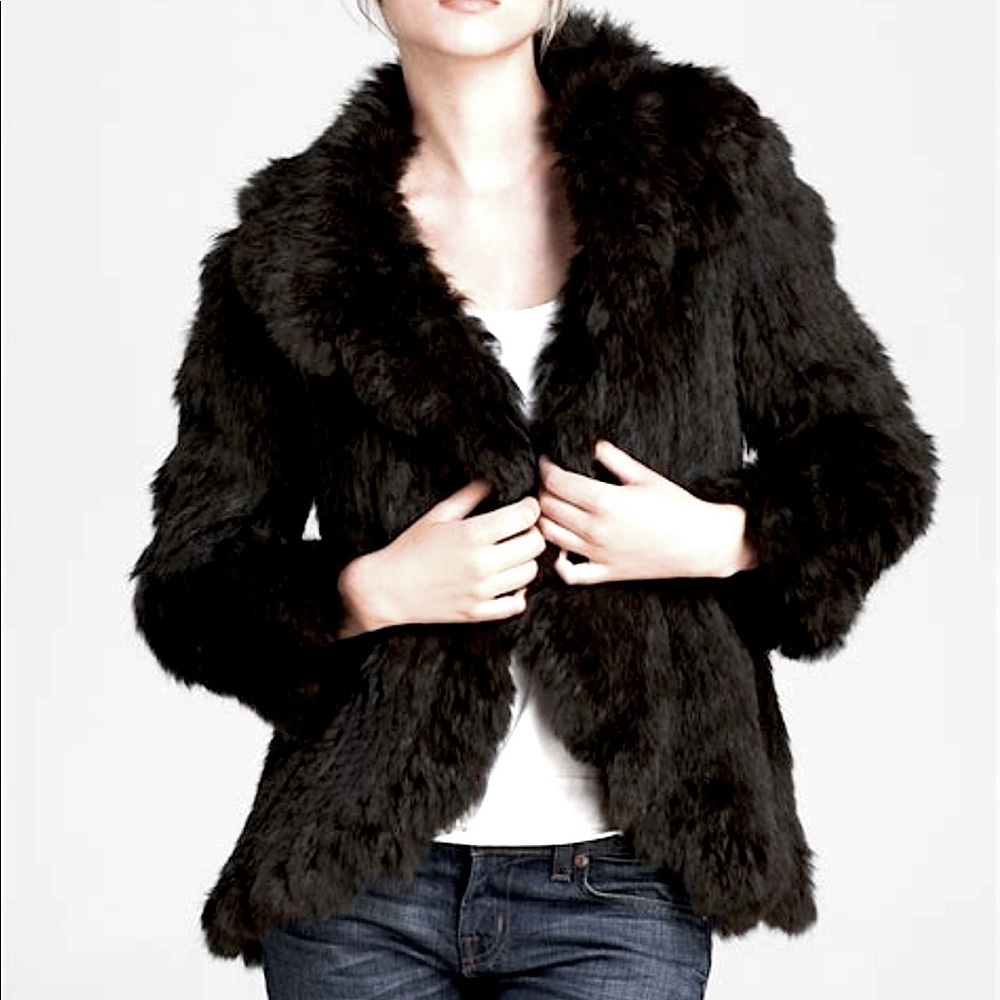 Black Rabbit Fur Coat